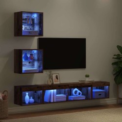 Unités murales TV avec LED 5 pcs Bois ancien Bois d'ingénierie 580840580840