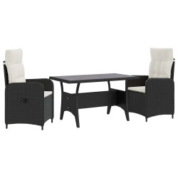 Ensemble de repas extérieur 3 pcs Noir et blanc crème polyrotin 580850580850