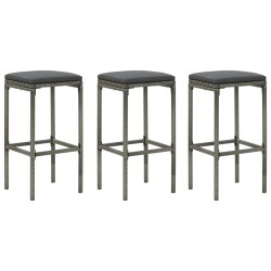 Tabourets de bar avec coussins lot de 3 gris résine tressée 580857580857