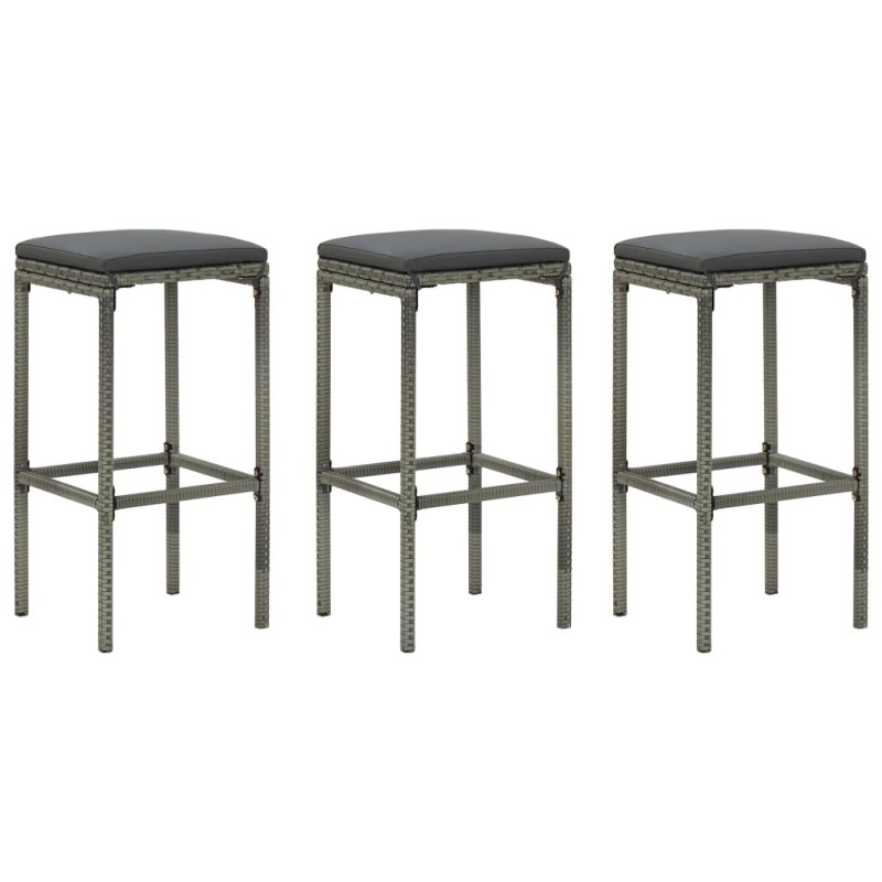 Tabourets de bar avec coussins lot de 3 gris résine tressée 580857580857