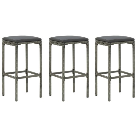 Tabourets de bar avec coussins lot de 3 gris résine tressée 580857580857
