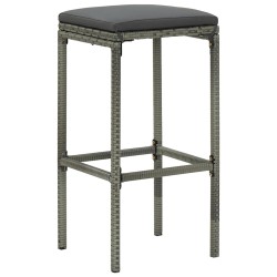 Tabourets de bar avec coussins lot de 3 gris résine tressée 580857580857