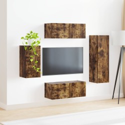 Ensemble meuble TV 4 pcs Chêne fumé Bois d'ingénierie 580862580862