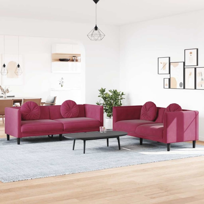 Ensemble de canapés 2 pcs avec coussins rouge bordeaux velours 580867580867