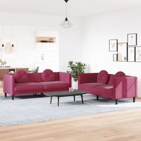 Ensemble de canapés 2 pcs avec coussins rouge bordeaux velours 580867580867