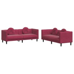 Ensemble de canapés 2 pcs avec coussins rouge bordeaux velours 580867580867