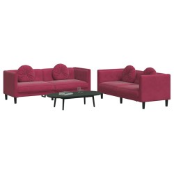 Ensemble de canapés 2 pcs avec coussins rouge bordeaux velours 580867580867