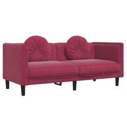 Ensemble de canapés 2 pcs avec coussins rouge bordeaux velours 580867580867