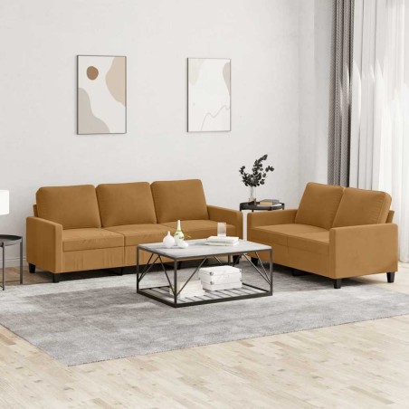 Ensemble de canapés 2 pcs avec coussins Marron Velours 580880580880