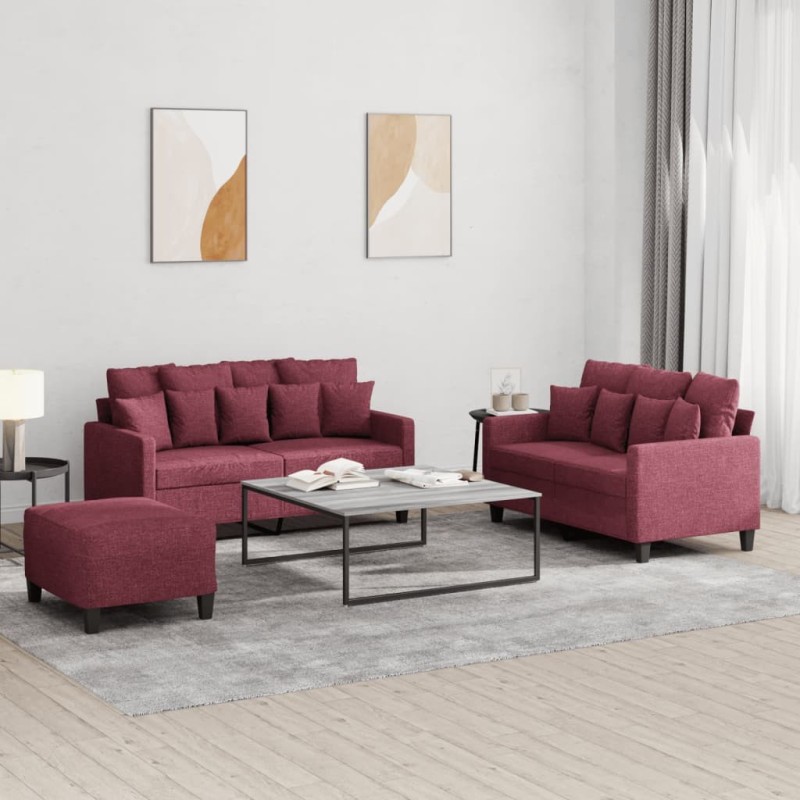 Ensemble de canapés 3 pcs avec coussins Rouge bordeaux Tissu 580887580887
