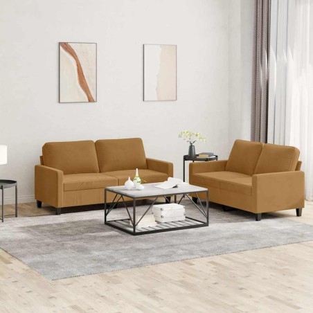 Ensemble de canapés 2 pcs avec coussins Marron Velours 580889580889