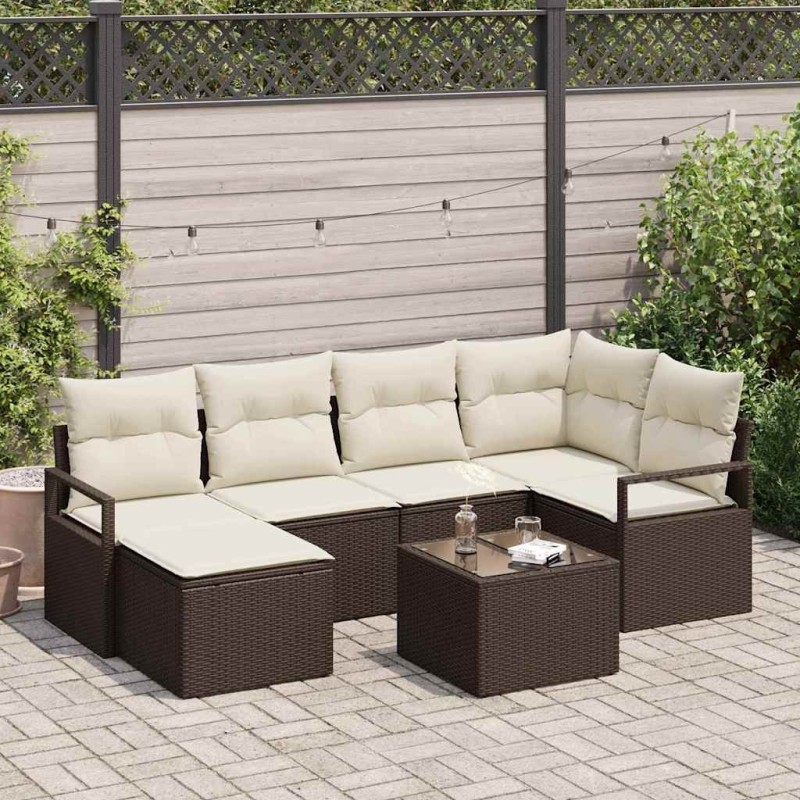 Ensemble de Canapés 7 pcs Marron et Crème polyrotin 580899580899