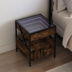 Table de chevet avec LED infini chêne fumé 40x40x51 cm 580949580949