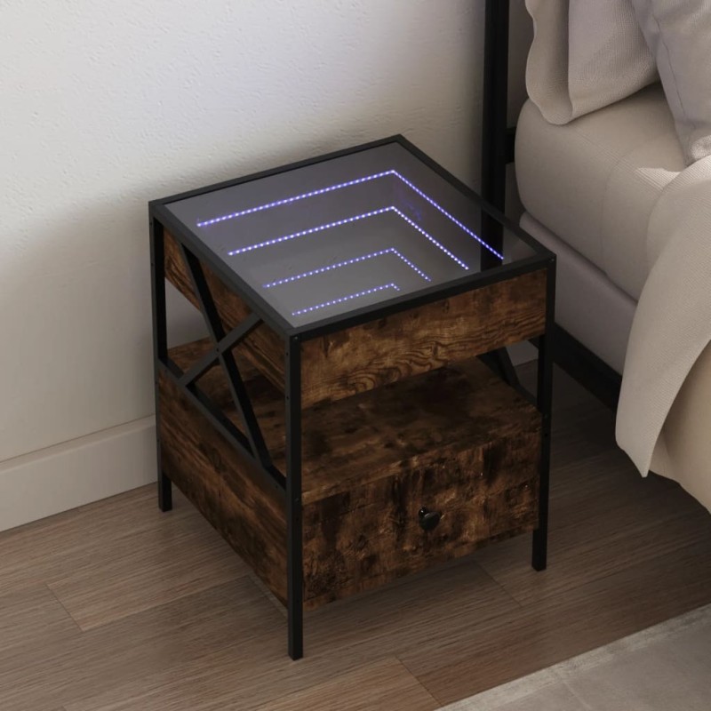 Table de chevet avec LED infini chêne fumé 40x40x51 cm 580949580949