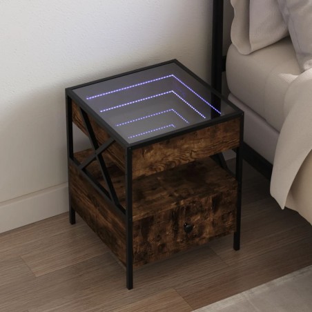 Table de chevet avec LED infini chêne fumé 40x40x51 cm 580949580949