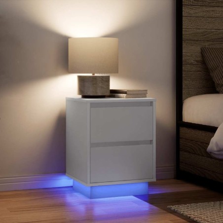 Tables de chevet avec lumières LED 2 pcs blanc 38x34x50 cm 581058581058