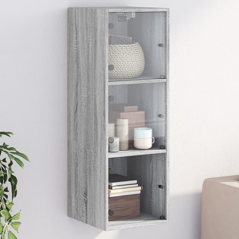 Armoire murale avec portes en verre sonoma gris 35x37x100 cm 581077581077