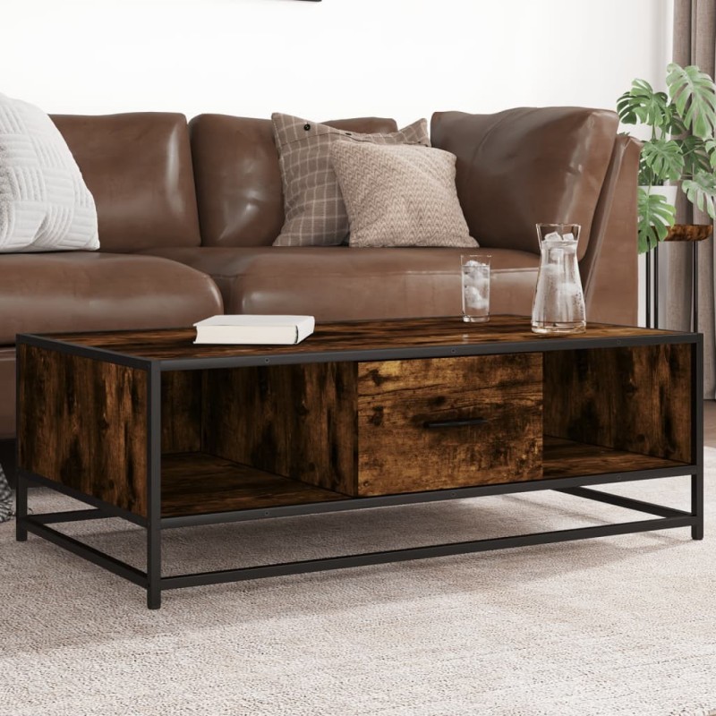 Table basse chêne fumé 100x57x35 cm bois d'ingénierie et métal 581098581098