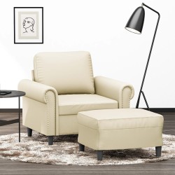 Fauteuil avec repose-pied Crème 60 cm Similicuir 581129581129