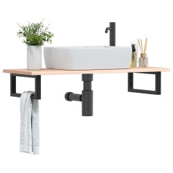 Étagère de vasque murale acier et bois de chêne massif 581173581173