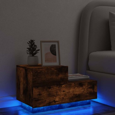Table de chevet avec lumières LED chêne fumé 70x36x40,5 cm 581192581192