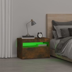 Table de chevet avec lumières LED Chêne fumé 60x35x40 cm 581193581193