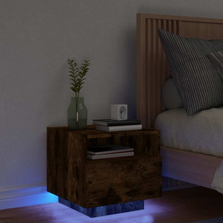 Table de chevet avec lumières LED chêne fumé 40x39x37 cm 581195581195
