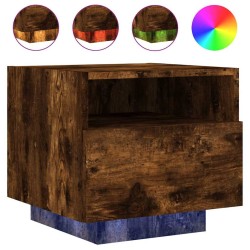 Table de chevet avec lumières LED chêne fumé 40x39x37 cm 581195581195