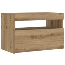 Table de chevet avec lumières LED chêne artisanal 60x35x40 cm 581197581197