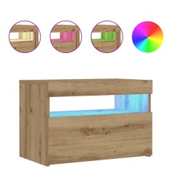 Table de chevet avec lumières LED chêne artisanal 60x35x40 cm 581197581197