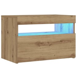 Table de chevet avec lumières LED chêne artisanal 60x35x40 cm 581197581197