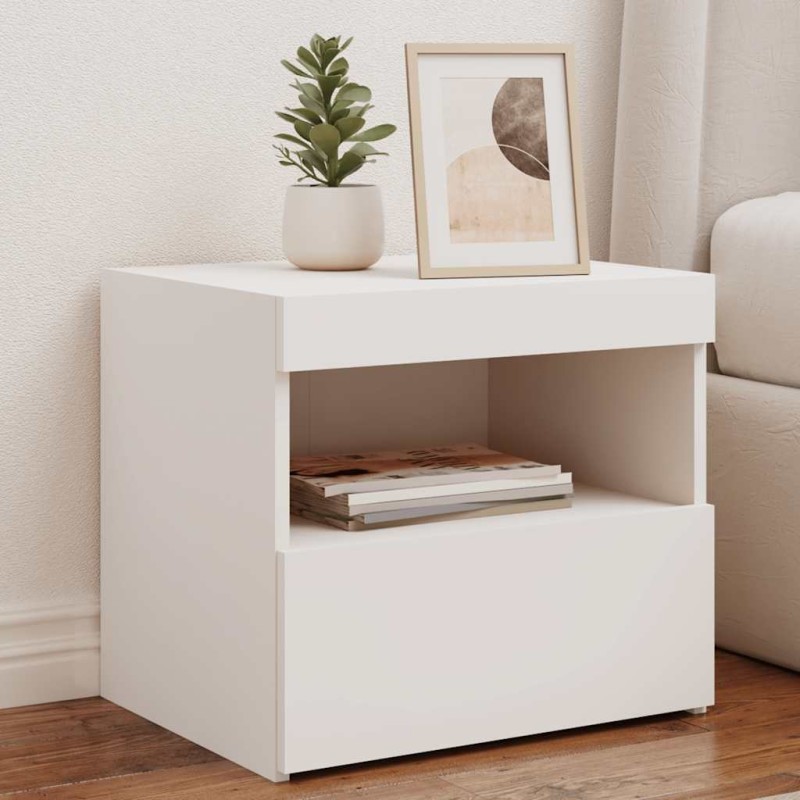 Table de chevet avec lumières LED blanc 50x40x45 cm 581201581201