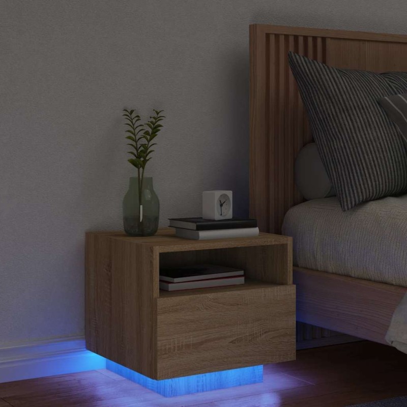 Table de chevet avec lumières LED chêne sonoma 40x39x37 cm 581204581204