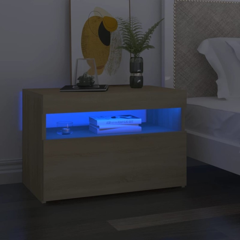 Table de chevet avec lumières LED chêne sonoma 60x35x40 cm 581205581205