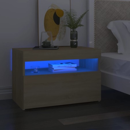 Table de chevet avec lumières LED chêne sonoma 60x35x40 cm 581205581205