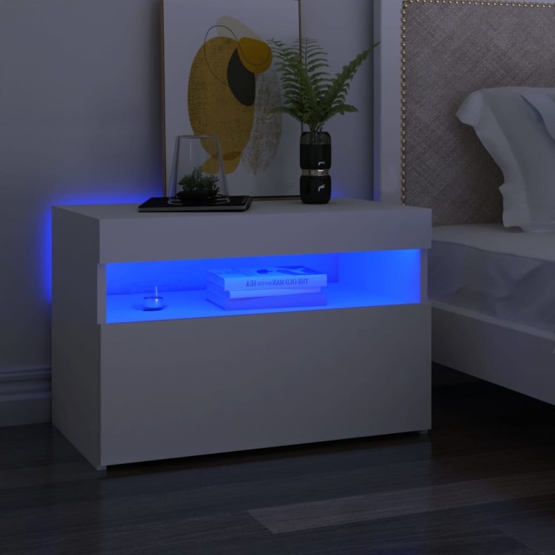 Table de chevet avec lumières LED Blanc 60x35x40 cm 581248581248
