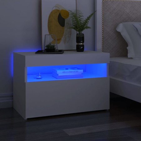 Table de chevet avec lumières LED Blanc 60x35x40 cm 581248581248