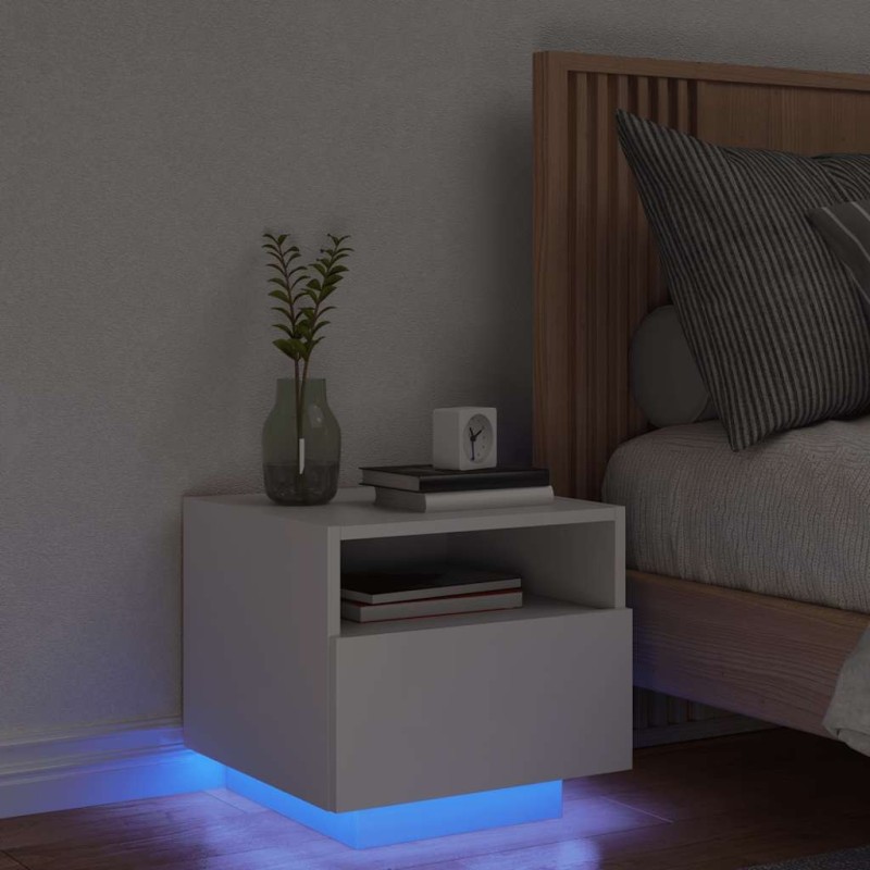 Table de chevet avec lumières LED blanc 40x39x37 cm 581249581249
