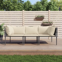 Salon de jardin 3 pcs avec coussins Gris Résine tressée 581275581275