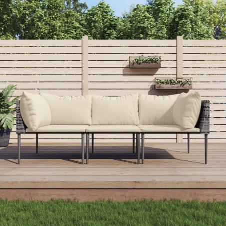 Salon de jardin 3 pcs avec coussins Gris Résine tressée 581275581275