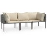 Salon de jardin 3 pcs avec coussins Gris Résine tressée 581275581275