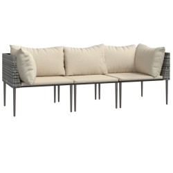 Salon de jardin 3 pcs avec coussins Gris Résine tressée 581275581275