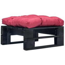 Repose-pied palette de jardin avec coussin rouge noir bois 581295581295