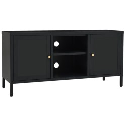 Meuble TV Noir 105x35x52 cm Acier et verre 581349581349
