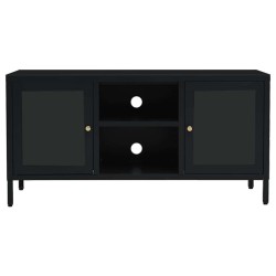 Meuble TV Noir 105x35x52 cm Acier et verre 581349581349