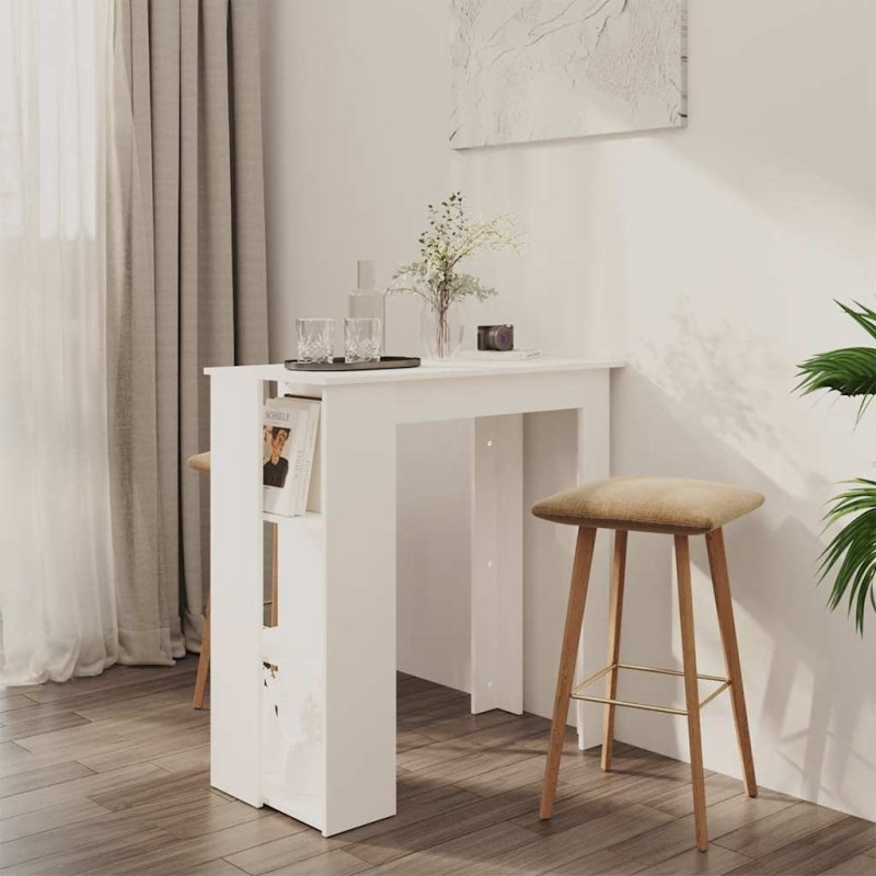 Table de bar et étagère Blanc 102x50x103,5 cm Bois d'ingénierie 581356581356