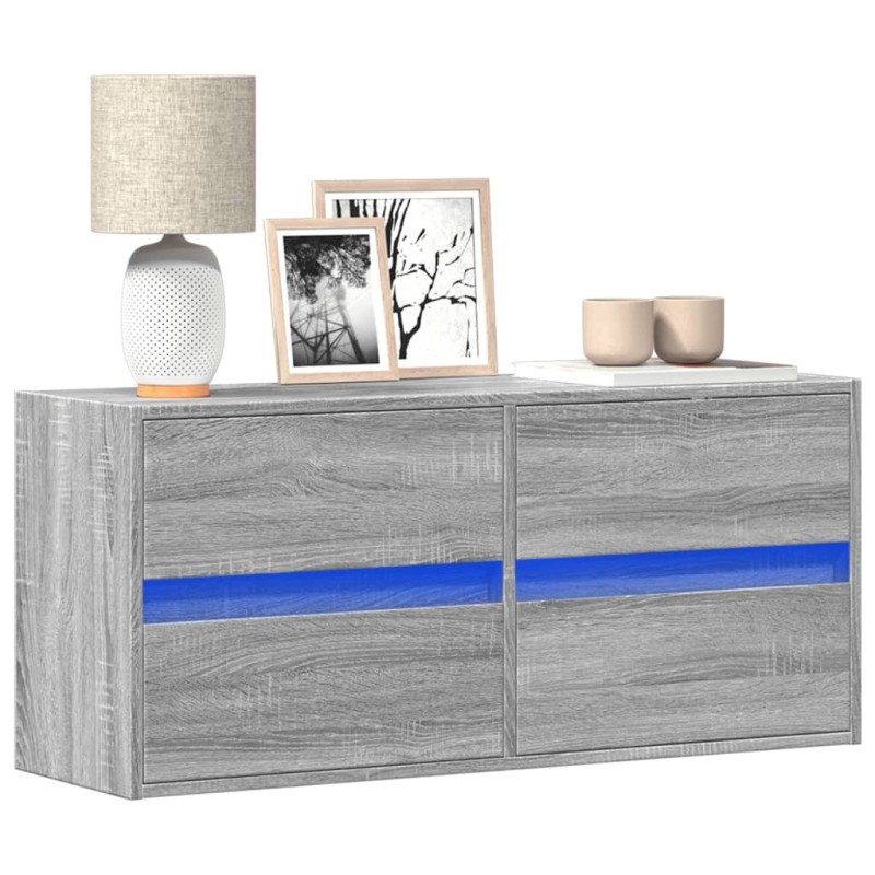 Meuble TV mural avec lumières LED sonoma gris 100x31x45 cm 581369581369