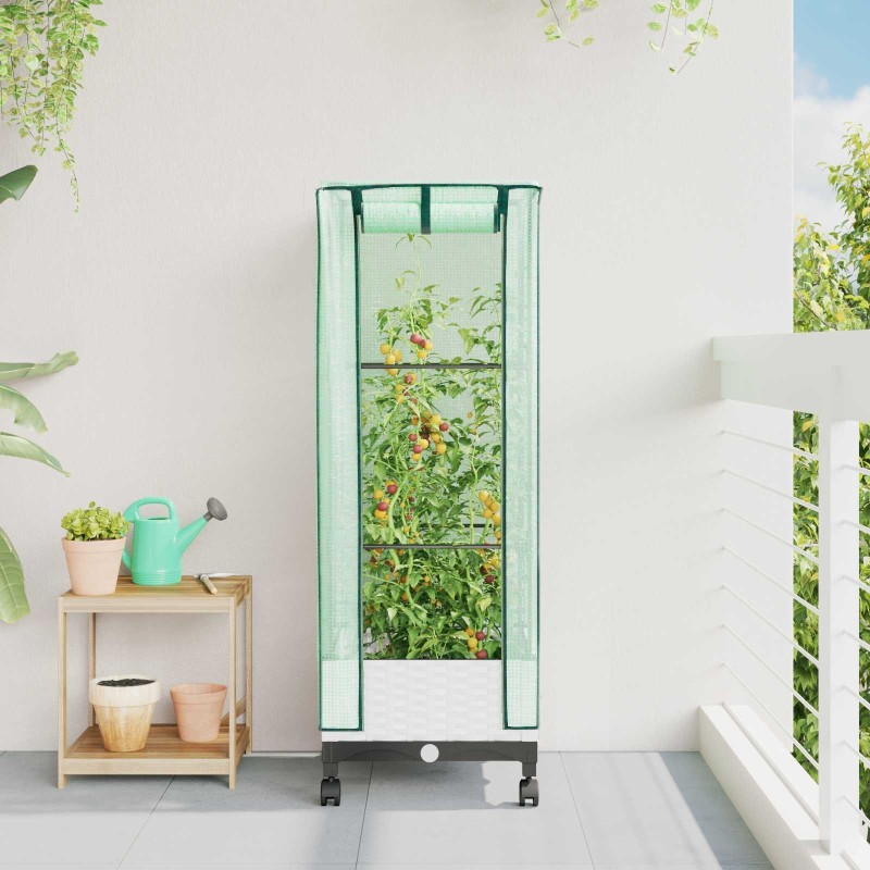 Jardinière de jardin avec couverture de serre et roues Blanc PP 581396581396