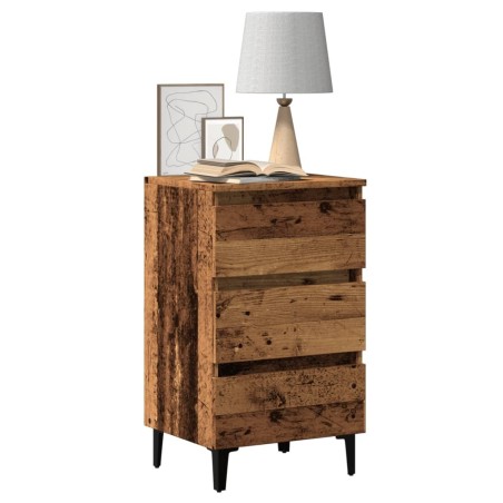 Table de chevet avec pieds en métal vieux bois 40x35x69 cm 581421581421