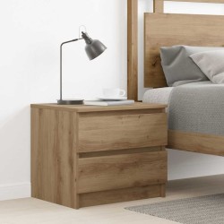 Table de chevet chêne artisanal 50x40x43.5 cm bois d’ingénierie 581423581423